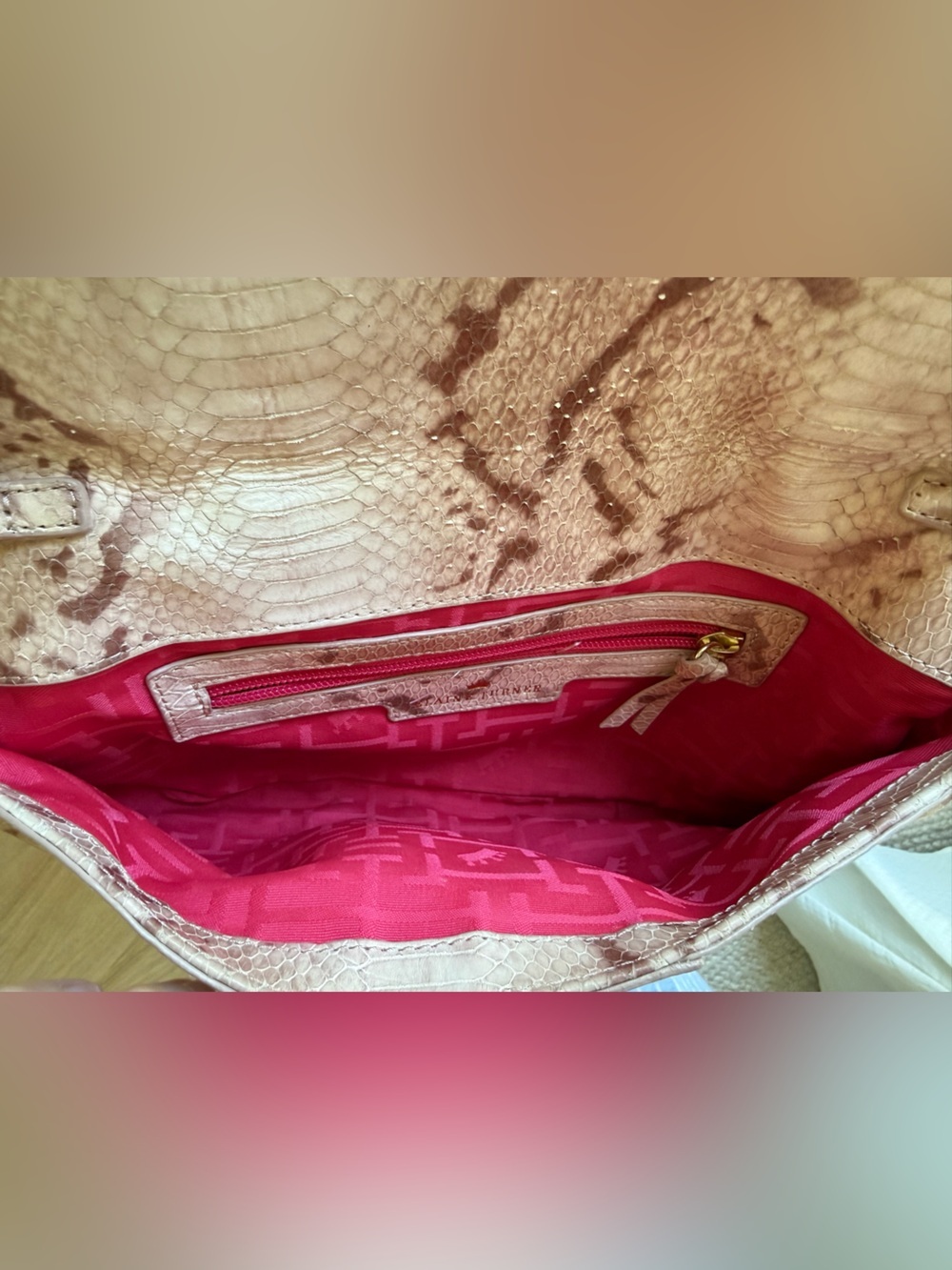 Elaine Turner Python Embossed Clutch w/ Bamboo Clasp & Chain Strap - Picture 8 of 12